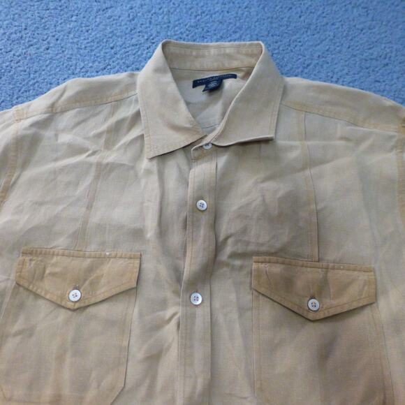 Banana Republic Shirt Mens XL Button Up Linen Brown Pockets Short Sleeve Safari - Picture 3 of 8